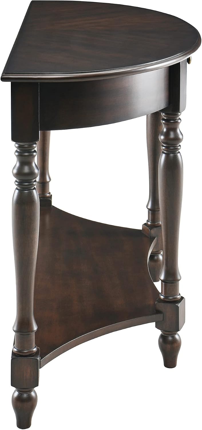 Solid Wood Demi Lune Console Table with Drawer and Storage Shelf