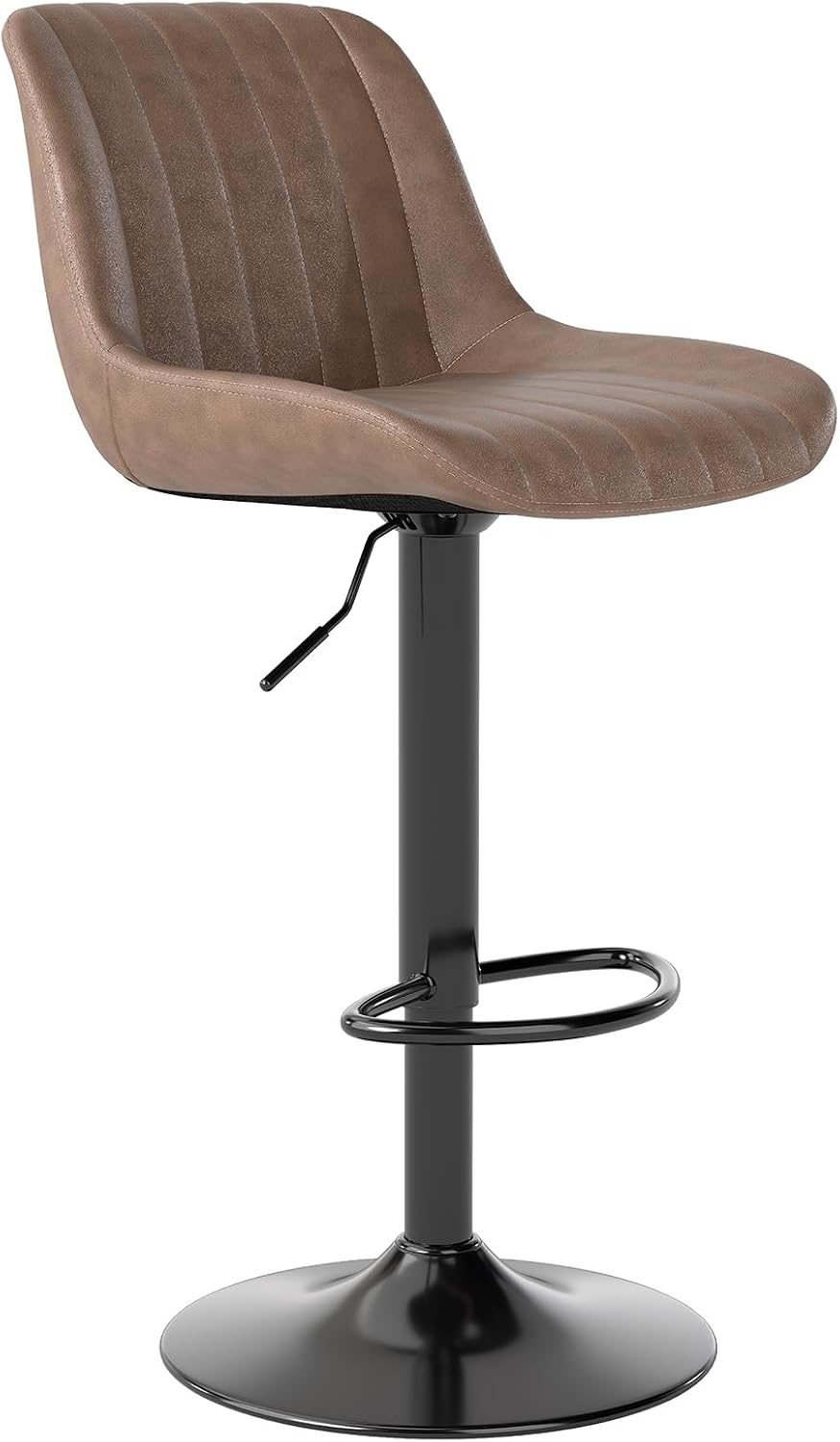 Adjustable Swivel Bar Stool Black Faux Leather Counter Height Metal Base