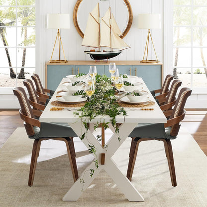 Walnut Rattan Dining Chair with Cane Back Black Upholstered Seat and Arms