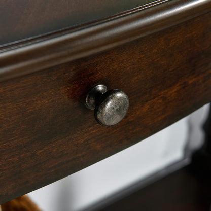 Solid Wood Demi Lune Console Table with Drawer and Storage Shelf