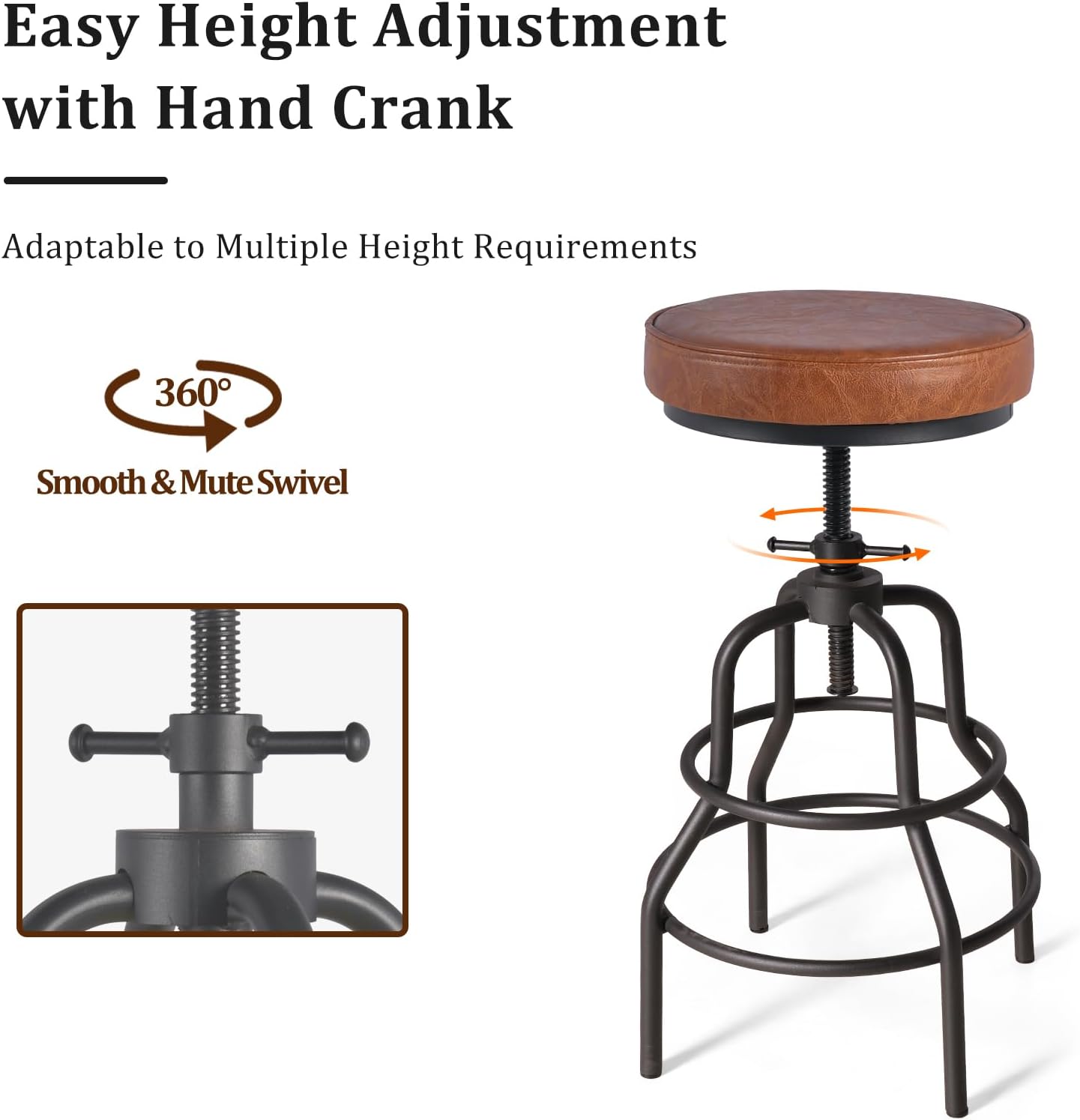 Industrial Swivel Bar Stools Set of 2 Adjustable Wood Counter Height Stools