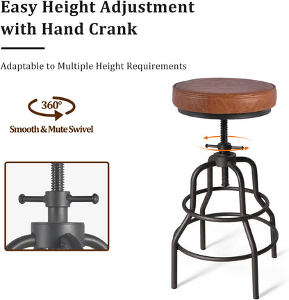Industrial Swivel Bar Stools Set of 2 Adjustable Wood Counter Height Stools