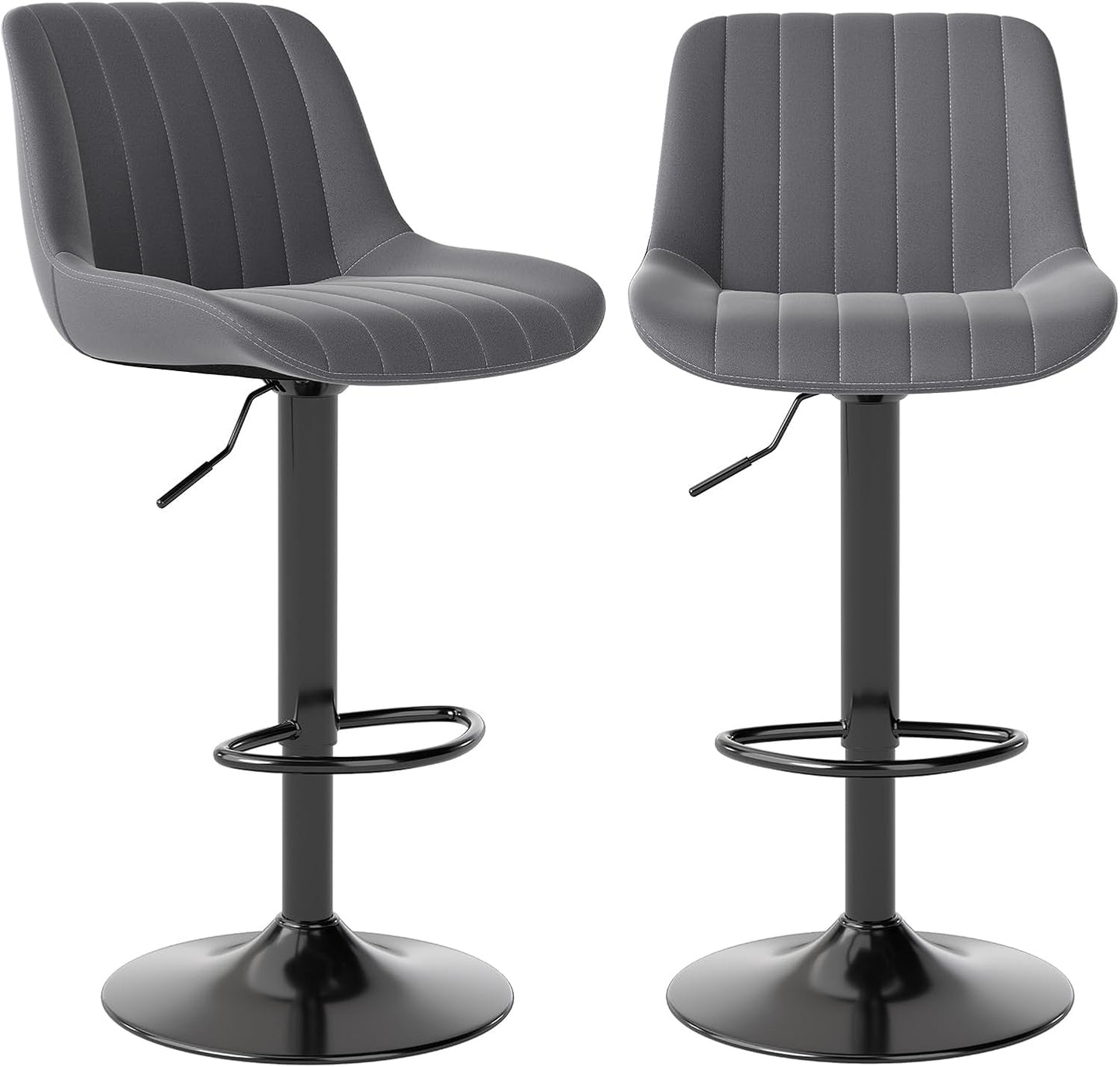 Adjustable Swivel Bar Stool Black Faux Leather Counter Height Metal Base