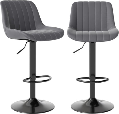 Adjustable Swivel Bar Stool Black Faux Leather Counter Height Metal Base
