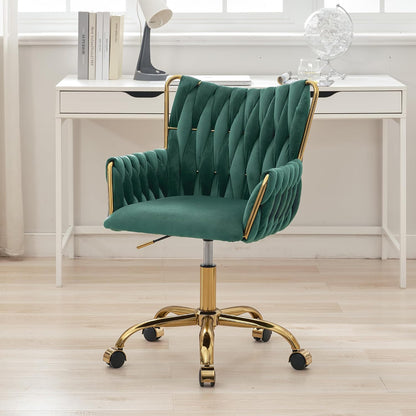 Rose Pink Velvet Vanity Chair Gold Swivel Rolling Office Chair with Wheels