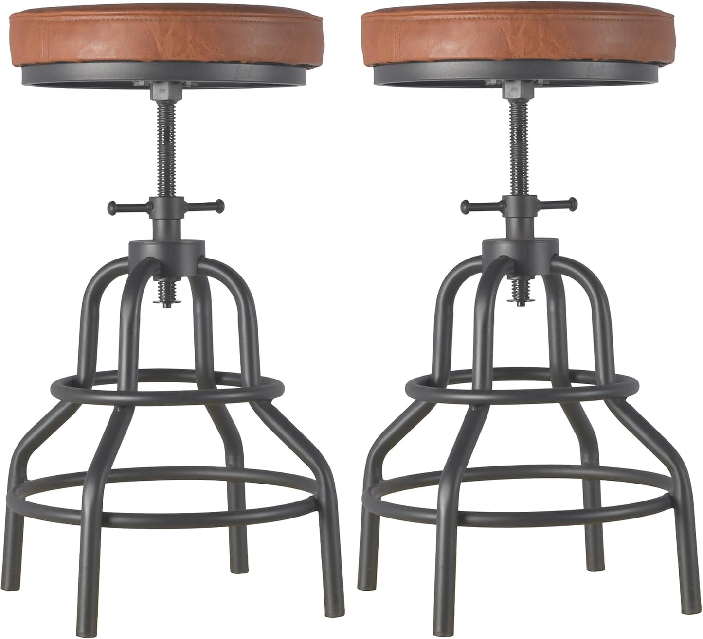 Industrial Swivel Bar Stools Set of 2 Adjustable Wood Counter Height Stools