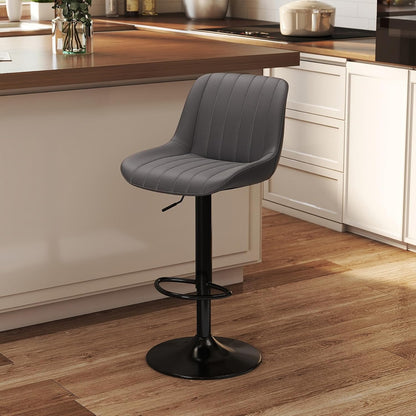 Adjustable Swivel Bar Stool Black Faux Leather Counter Height Metal Base