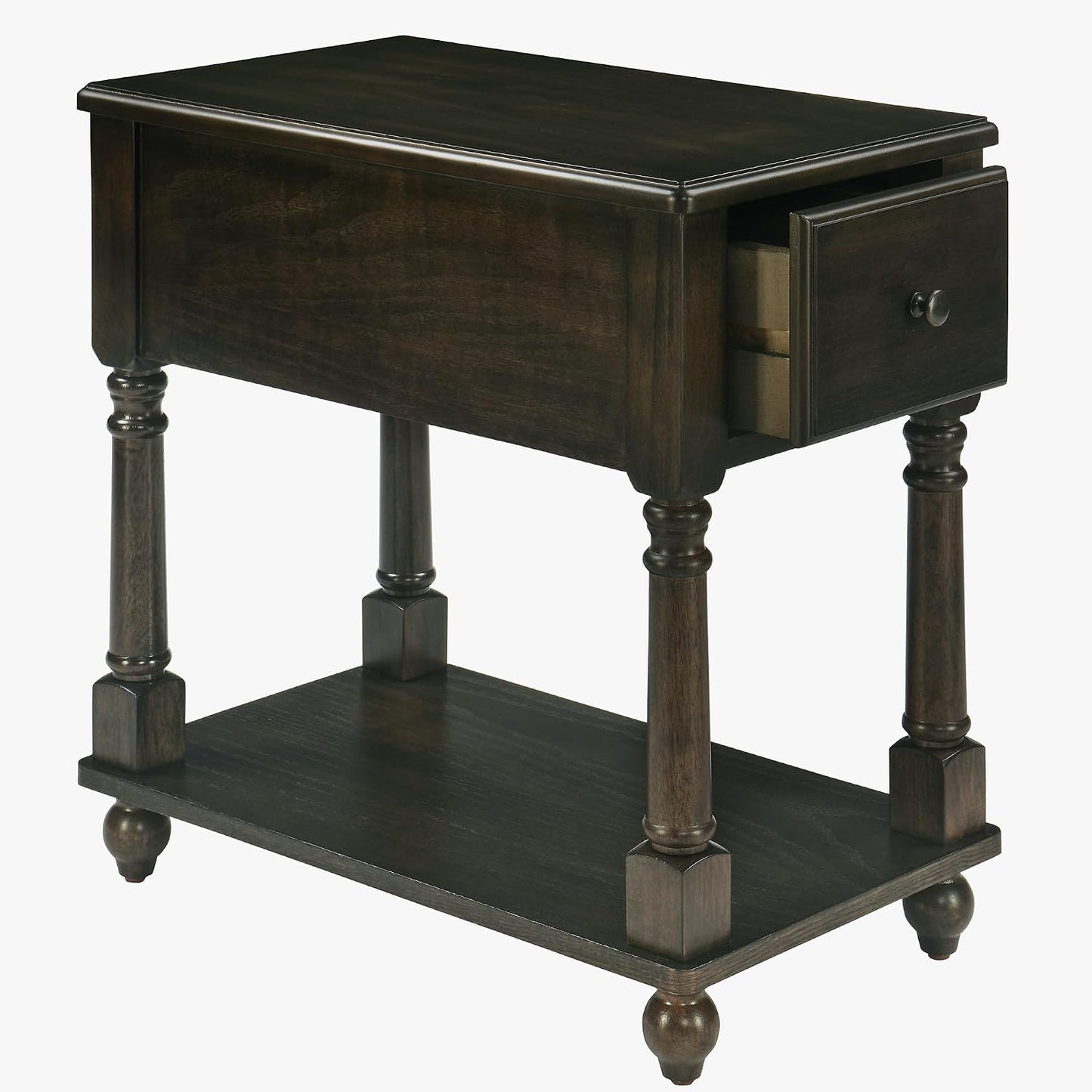 Solid Wood Narrow Nightstand with Drawer Cherry Brown Bedside End Table