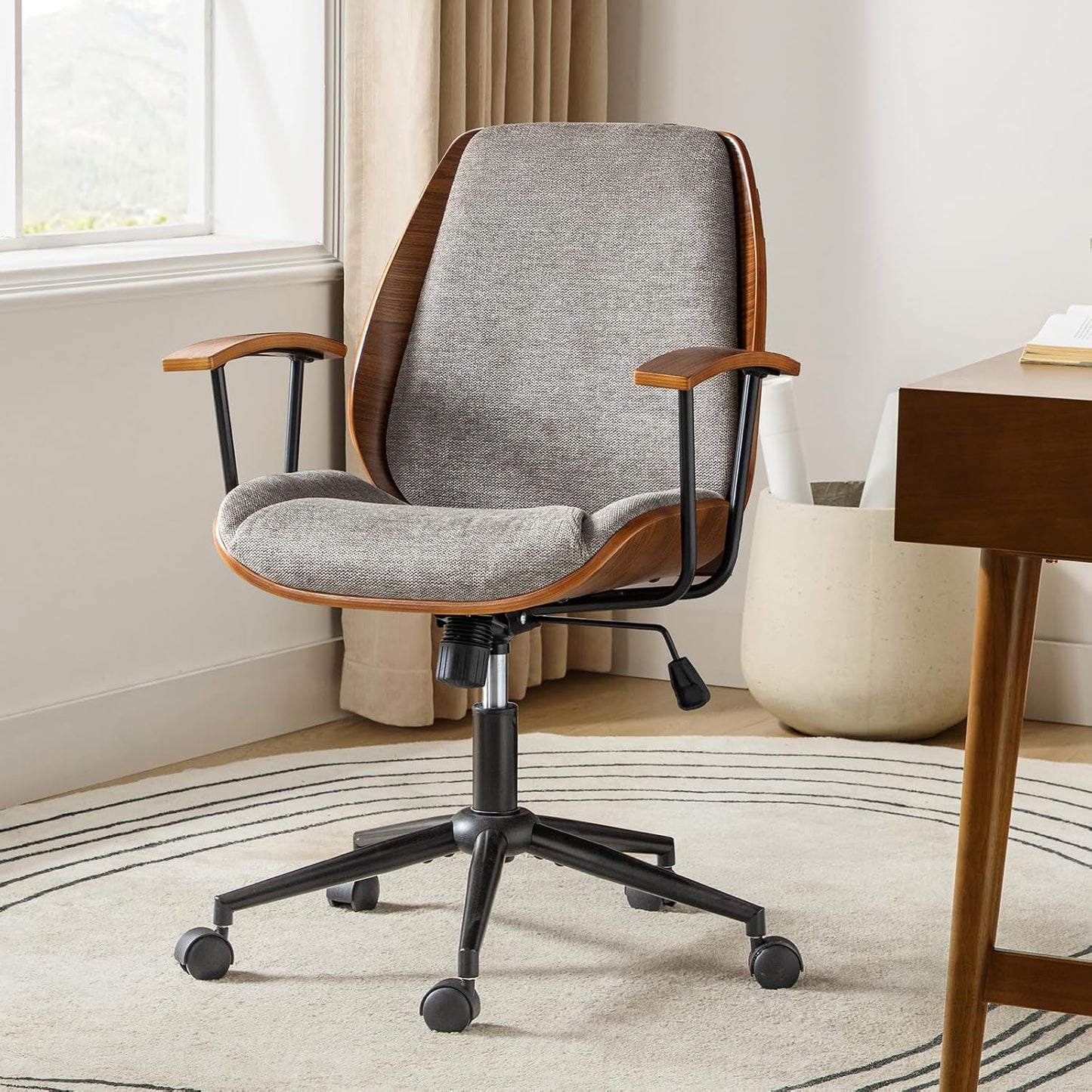 Green Solid Wood Office Chair Adjustable Swivel Mid Century Desk Chair