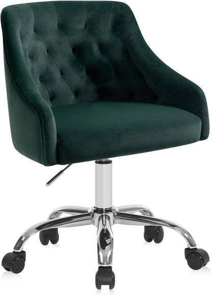 Ivory Velvet Office Chair Tufted Adjustable Swivel Vanity Chair with Wheels