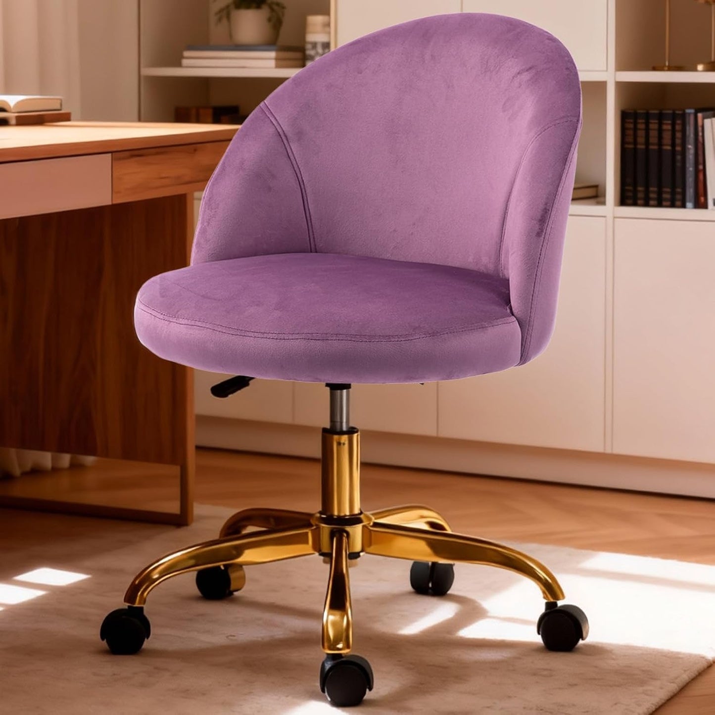 Black Velvet Vanity Chair Gold Base Adjustable Swivel Rolling Desk Chair