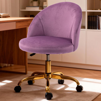 Black Velvet Vanity Chair Gold Base Adjustable Swivel Rolling Desk Chair