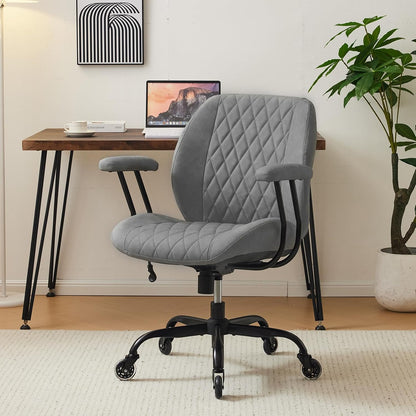 Brown Leather Office Chair Ergonomic Swivel Desk Chair with Lumbar Support and Wheels