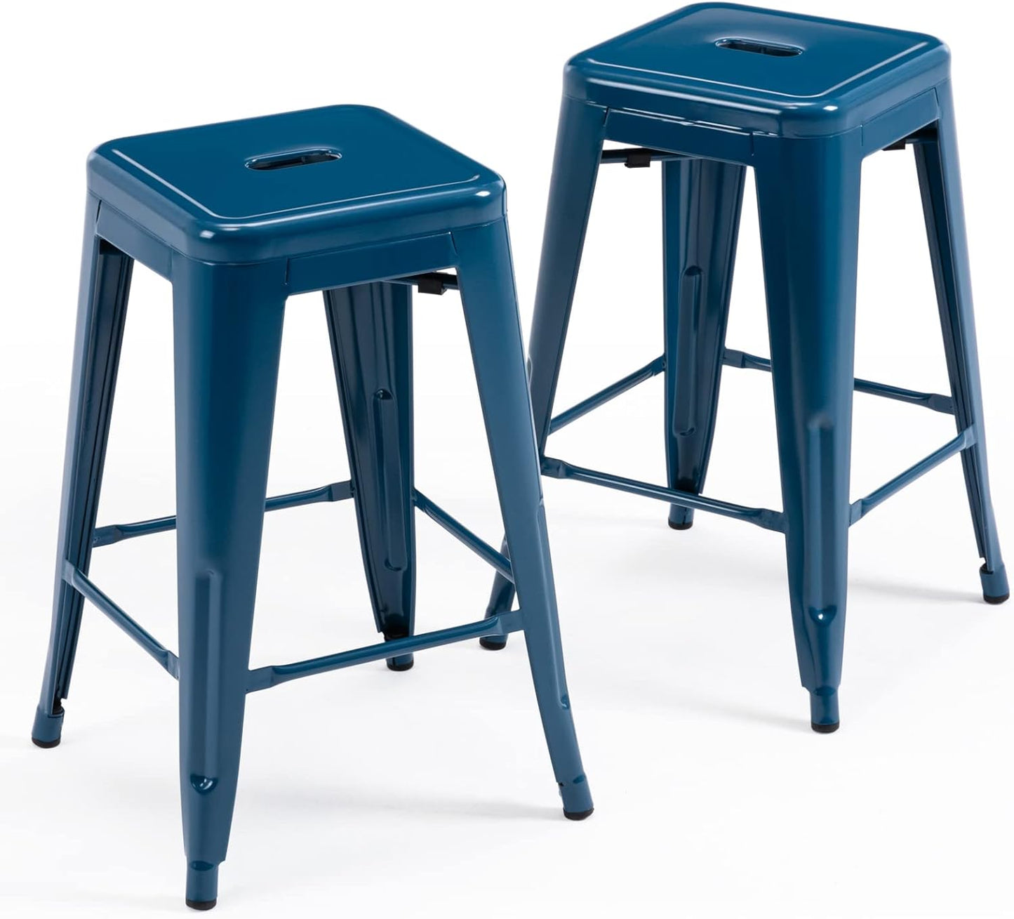 Black Metal Bar Stools Set of 2 Stackable Industrial Counter Height Seats