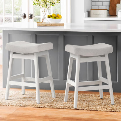 24 Inch Counter Height Bar Stools Set of 2 Antique White Saddle Seats