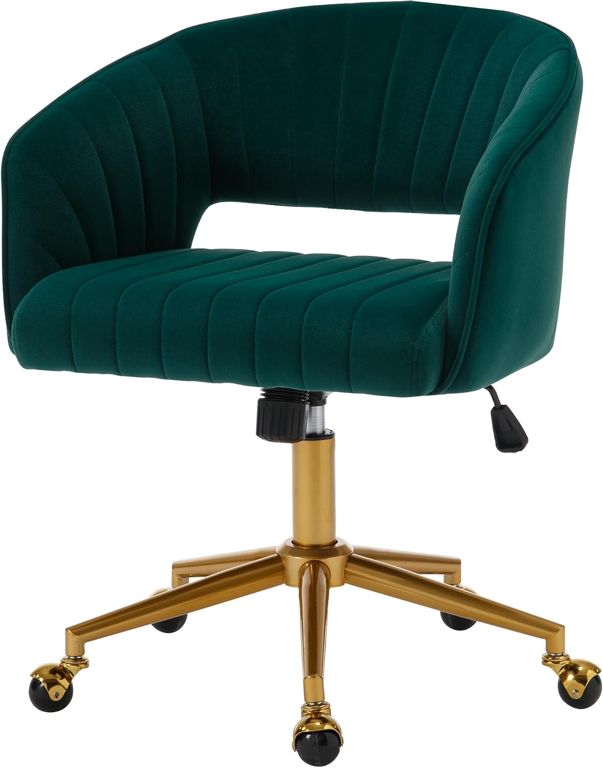 Red Velvet Swivel Desk Chair Adjustable Vanity Chair with Gold Base and Wheels