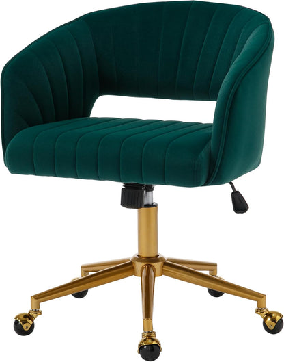 Red Velvet Swivel Desk Chair Adjustable Vanity Chair with Gold Base and Wheels