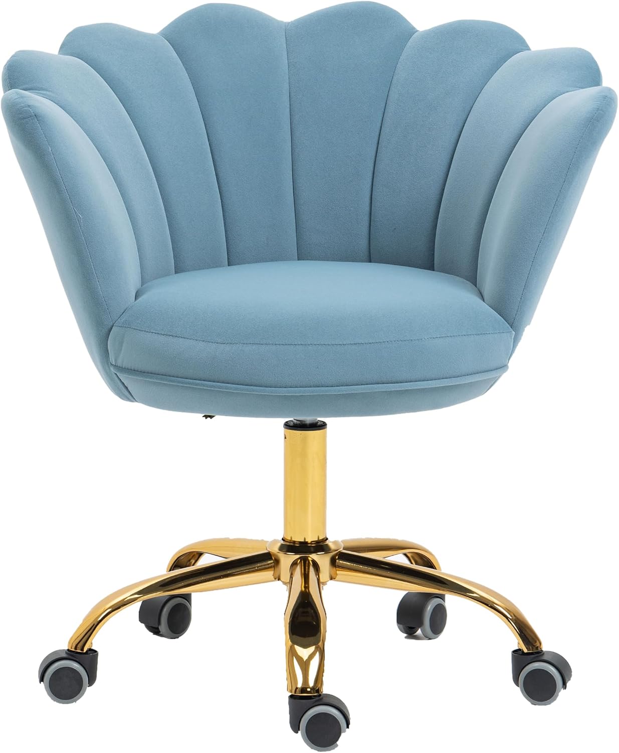 Blue Velvet Office Chair Adjustable Swivel Vanity Chair with Gold Base