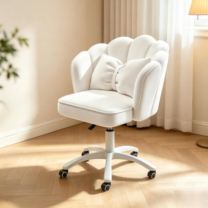 Purple Velvet Petal Vanity Chair Swivel Rolling Desk Chair with Bow Cushion