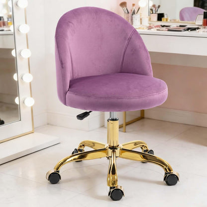 Black Velvet Vanity Chair Gold Base Adjustable Swivel Rolling Desk Chair