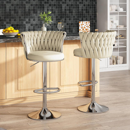 Black Velvet Swivel Bar Stools with Tufted Back Adjustable Height Set of 2