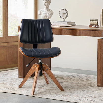 Sage Faux Leather Swivel Desk Chair Adjustable Height Wood Legs Mid Century