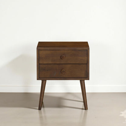 Solid Rubberwood 2-Drawer Nightstand – Sand Mid-Century Bedside Table