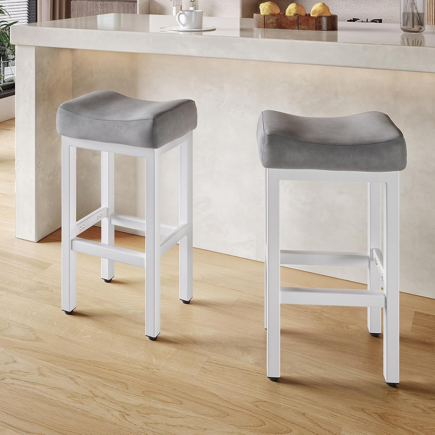 Black Bar Height Stools Set of 2 Upholstered Saddle Kitchen Seats