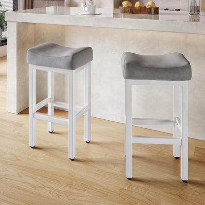 Black Bar Height Stools Set of 2 Upholstered Saddle Kitchen Seats