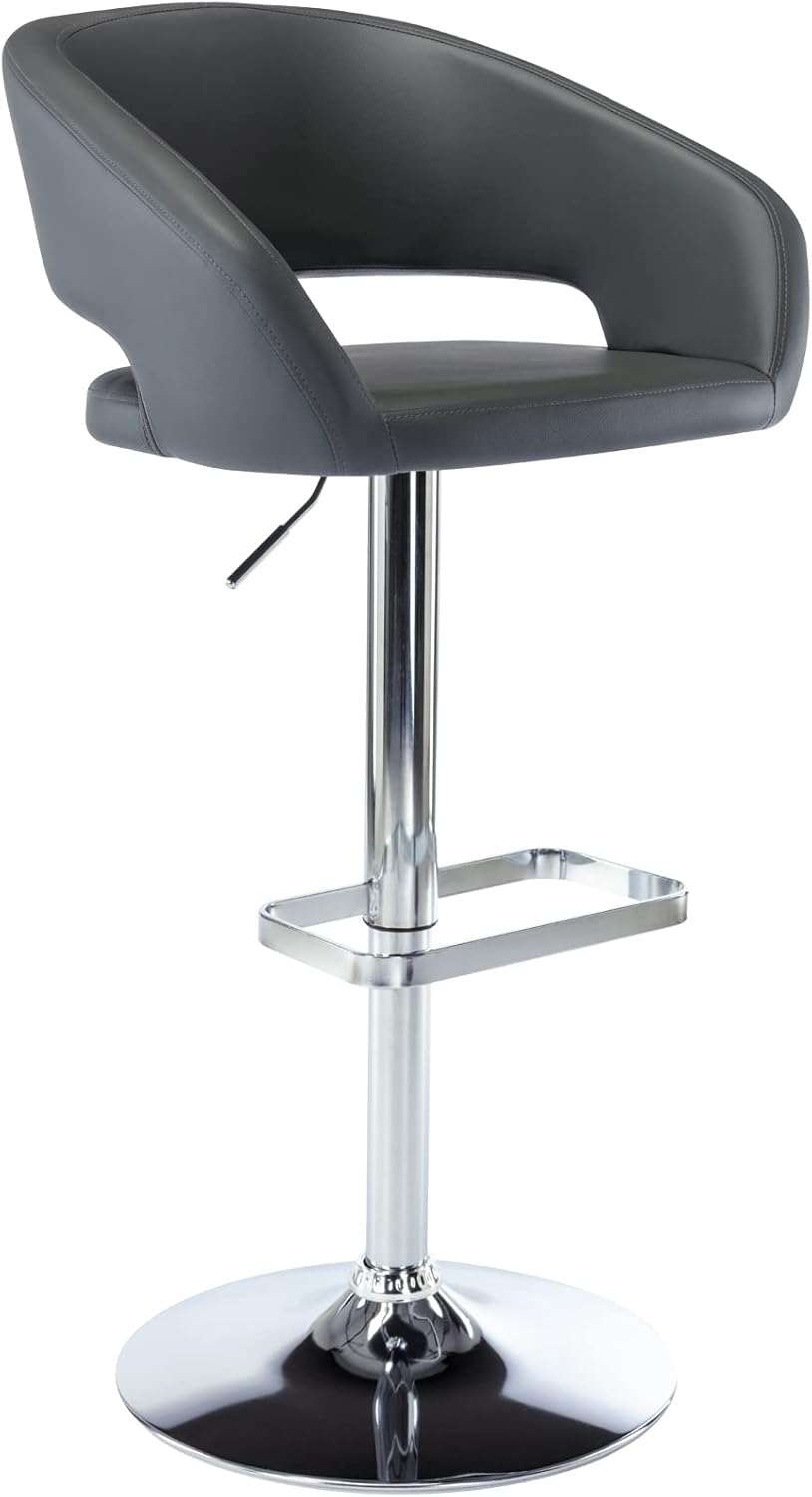 Black Adjustable Swivel Bar Stool Modern Faux Leather Counter Height Chair