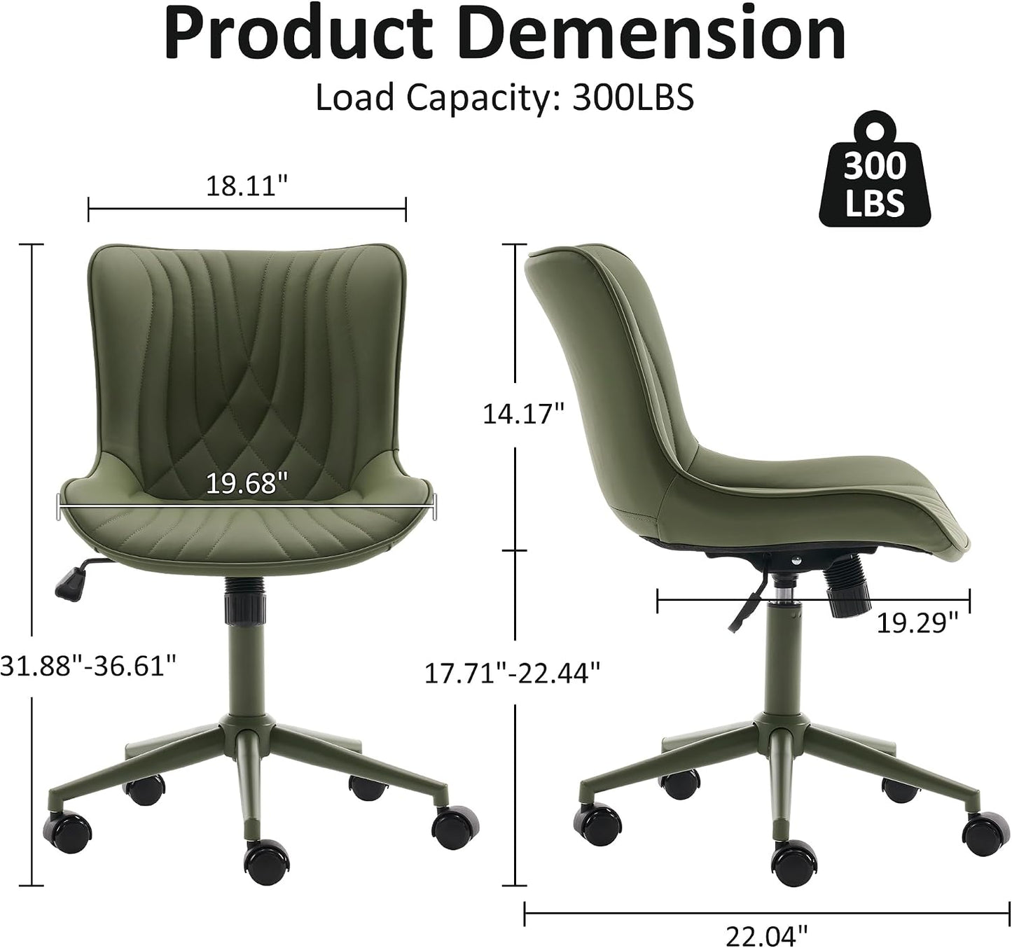 Brown Faux Leather Office Chair Adjustable Swivel Rolling Armless Desk Chair