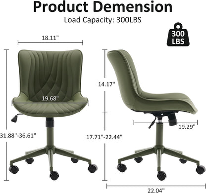 Brown Faux Leather Office Chair Adjustable Swivel Rolling Armless Desk Chair