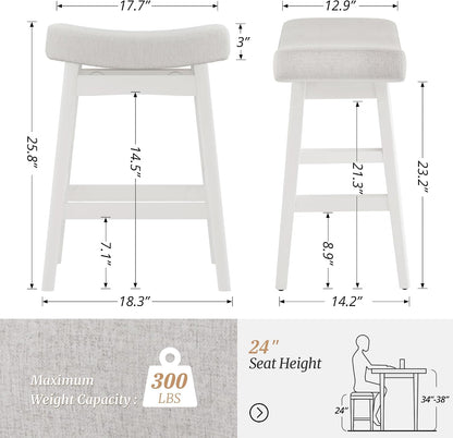 24 Inch Counter Height Bar Stools Set of 2 Antique White Saddle Seats