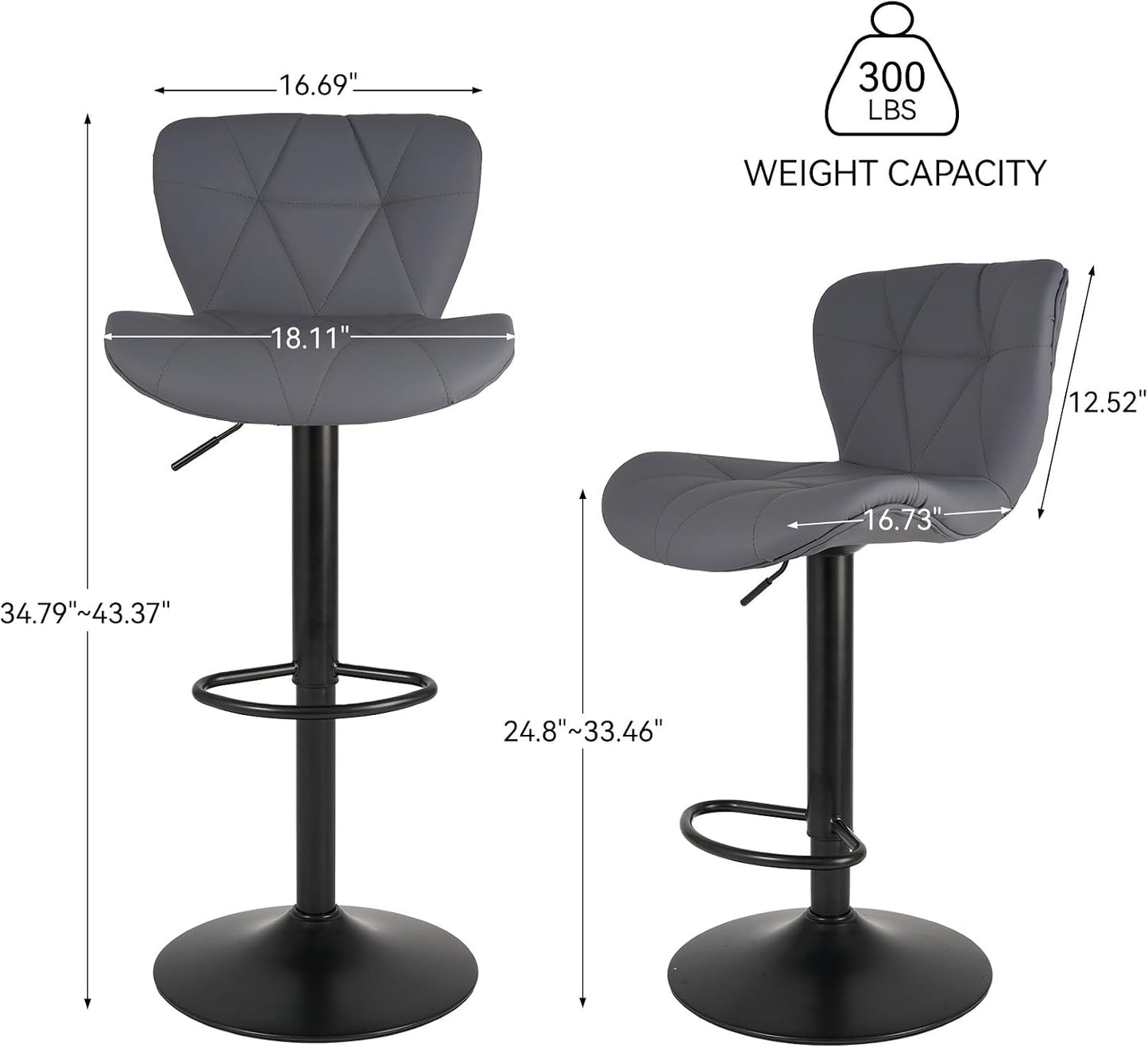 Black Swivel Bar Stools Set of 2 Adjustable Faux Leather Kitchen Chairs
