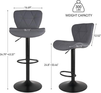 Black Swivel Bar Stools Set of 2 Adjustable Faux Leather Kitchen Chairs