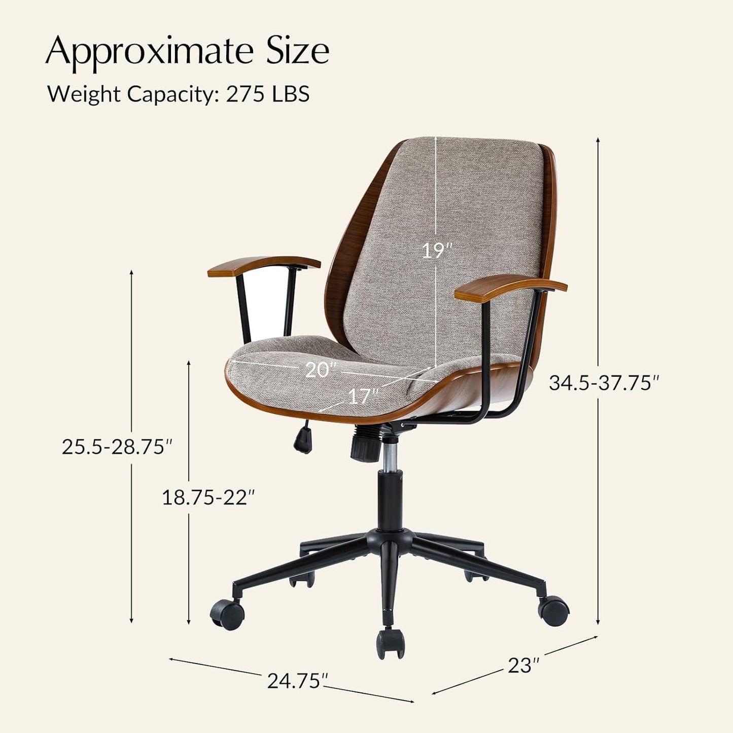 Green Solid Wood Office Chair Adjustable Swivel Mid Century Desk Chair