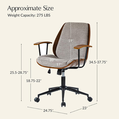 Green Solid Wood Office Chair Adjustable Swivel Mid Century Desk Chair