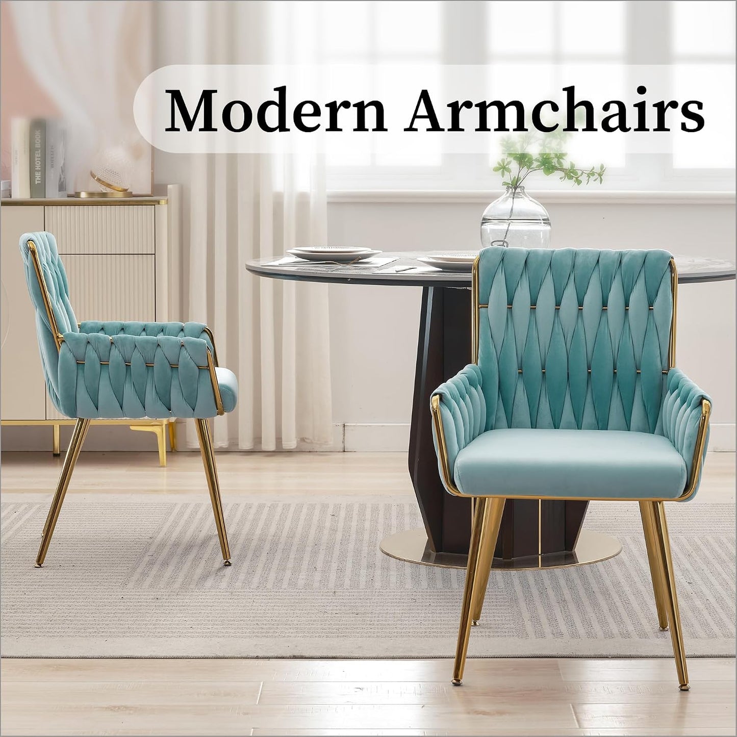Beige Velvet Accent Chair Hand Woven Upholstered Armchair with Gold Metal Legs