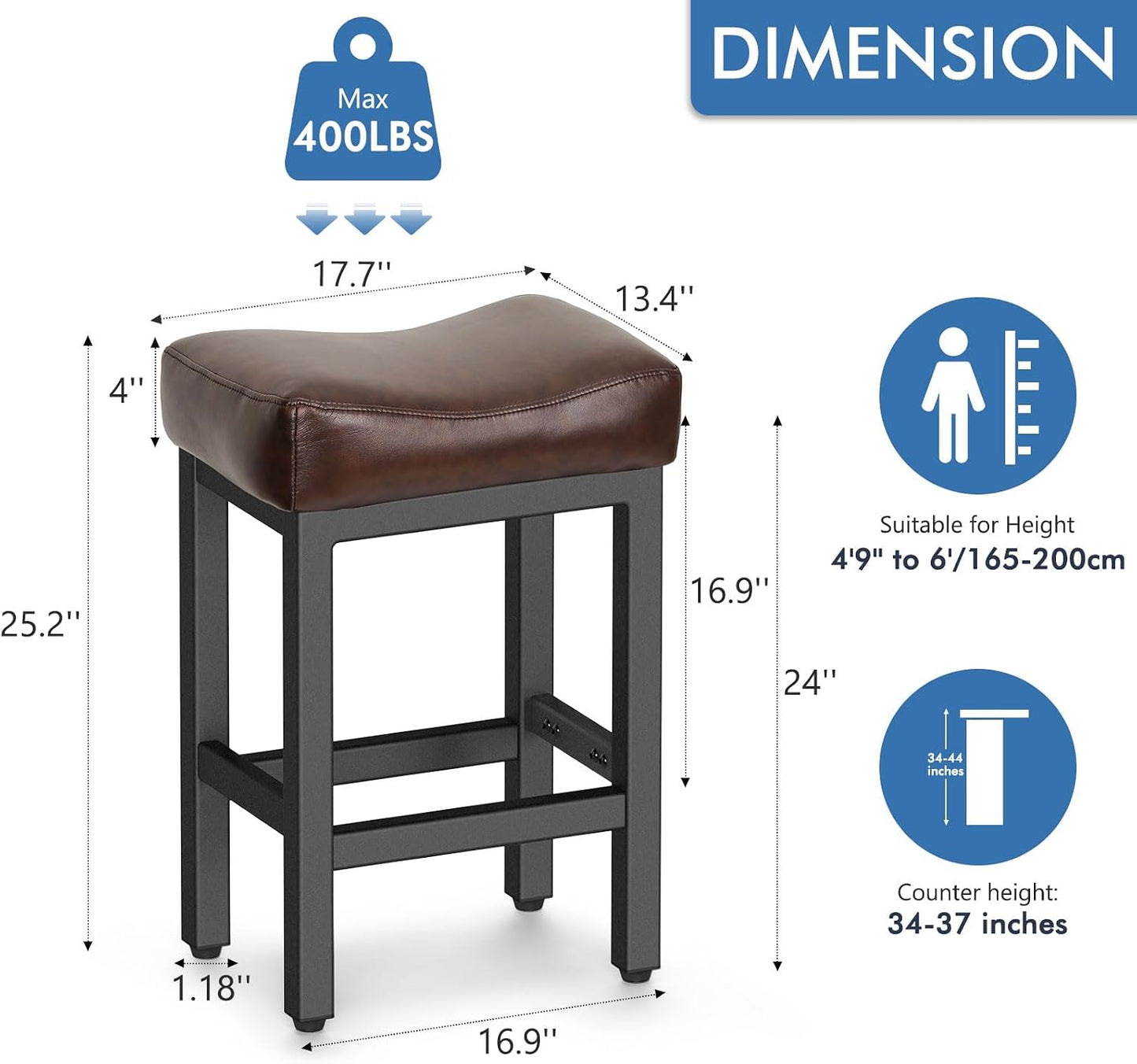 Gray Counter Height Bar Stools Set of 2 Upholstered Saddle Kitchen Seats
