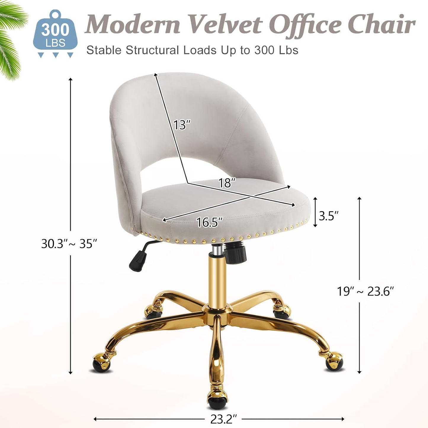 Navy Blue Velvet Office Chair Gold Swivel Rolling Vanity Desk Chair