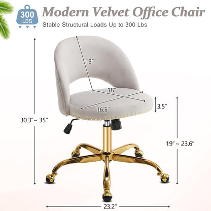 Navy Blue Velvet Office Chair Gold Swivel Rolling Vanity Desk Chair