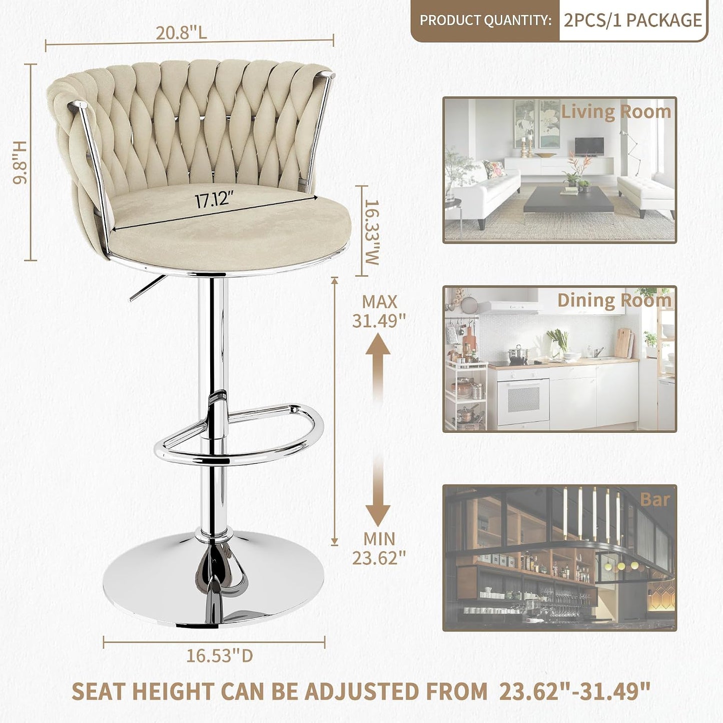 Black Velvet Swivel Bar Stools with Tufted Back Adjustable Height Set of 2