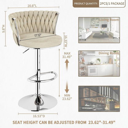 Black Velvet Swivel Bar Stools with Tufted Back Adjustable Height Set of 2