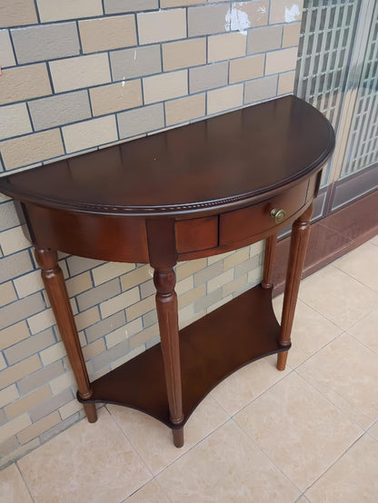 Solid Wood Half Moon Console Table with Drawer Cherry Wood Entryway Table