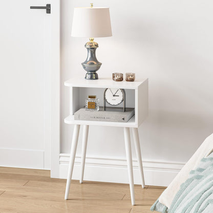 Mid-Century Modern Walnut Brown Nightstand Set of 2 with Open Storage