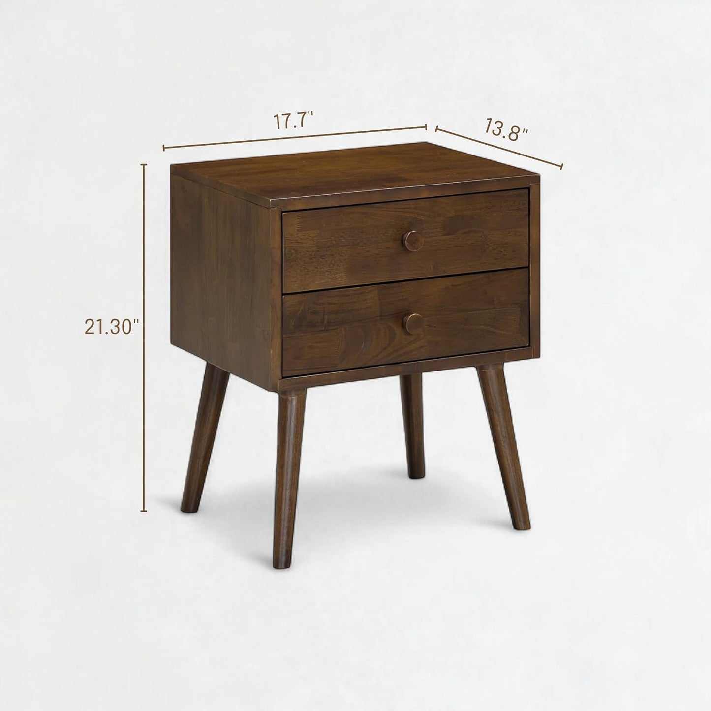 Solid Rubberwood 2-Drawer Nightstand – Sand Mid-Century Bedside Table