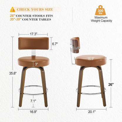 White Swivel Counter Stools Set of 2 Walnut Kitchen Island Chairs
