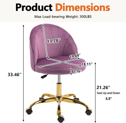 Black Velvet Vanity Chair Gold Base Adjustable Swivel Rolling Desk Chair