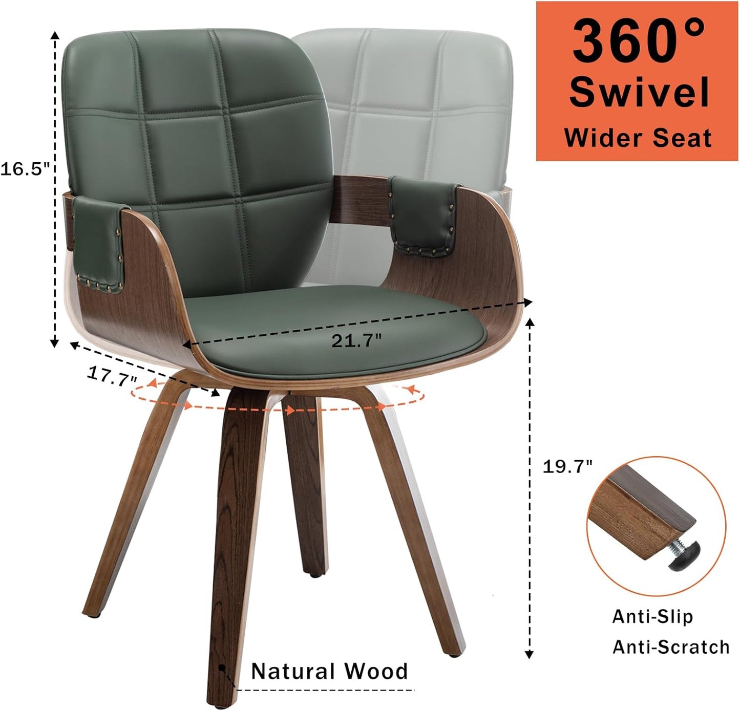 Walnut Brown Swivel Dining Chair with Arms Faux Leather Mid Century Chair