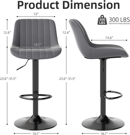 Adjustable Swivel Bar Stool Black Faux Leather Counter Height Metal Base